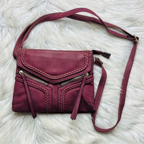 Handbags - Chic Red Crossbody Bag with Chevron Design